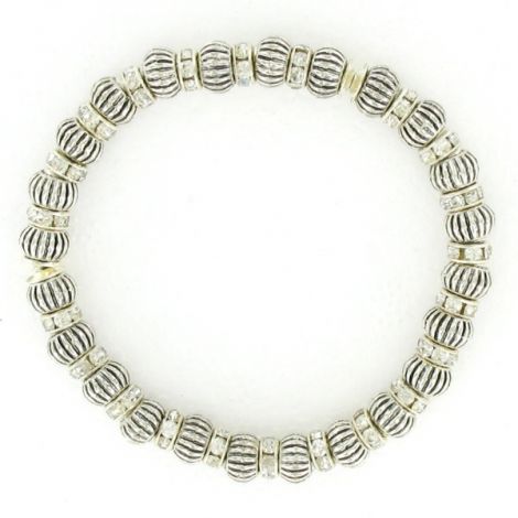 Bracelet élastique perles métal argenté et strass