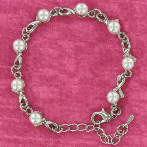 Bracelet perles et strass sur métal argenté