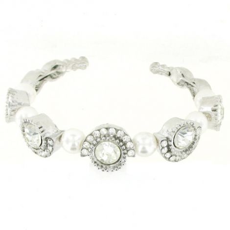 Bracelet semi rigide métal argenté perles
