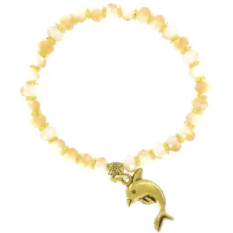 Bracelet élastique perles blanches et ambres