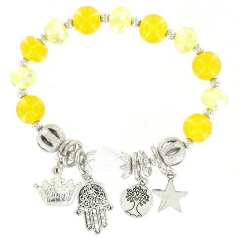 Bracelet élastique perles jaune et pendants
