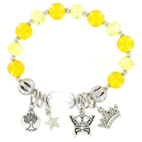Bracelet élastique perles jaune et breloques