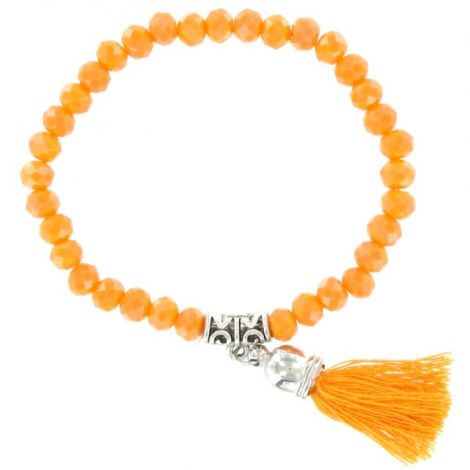Bracelet perles facettées orange et pompon