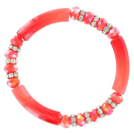 Bracelet élastique perles rouge orange