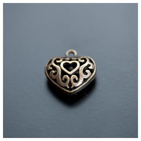 Breloque Coeur Filigrane 2cm Bronze vieilli