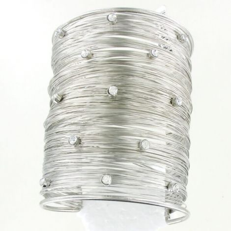 Bracelet fil métal argenté et strass