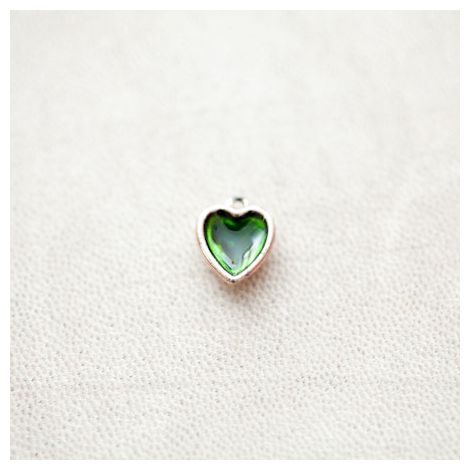 Pendentif Coeur 13mm Doré Émaillé Vert Transparent