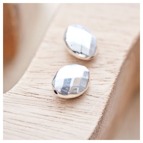 Perle en métal Ovale 14x11mm à facettes Argent vieilli