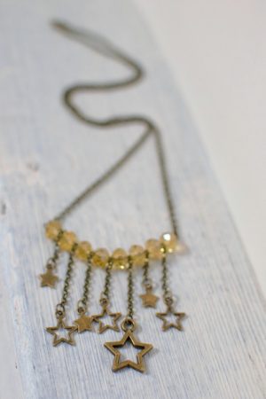 collier bronze vieilli, étoiles et perles jaunes